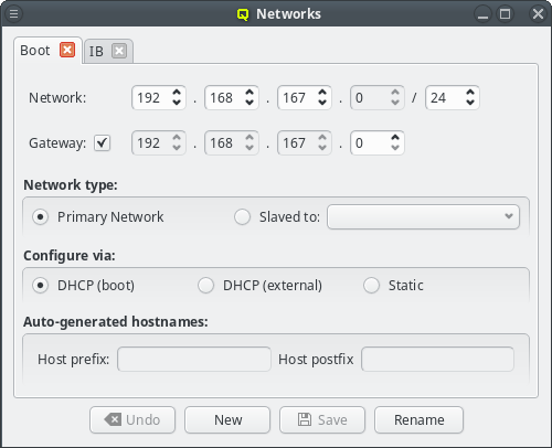 Networks dialog