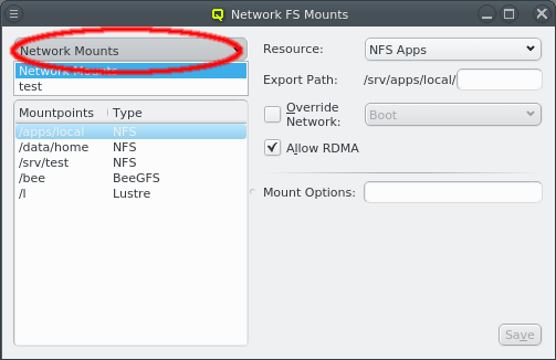 Select a Network FS Mounts config