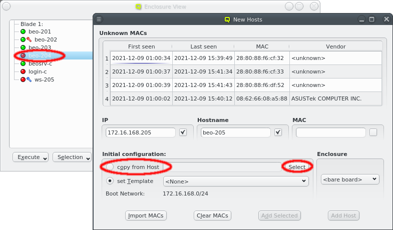 Select host to copy settings from