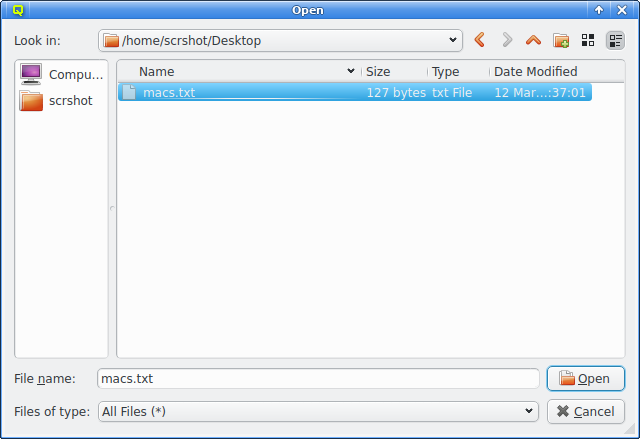Import MACs file dialog