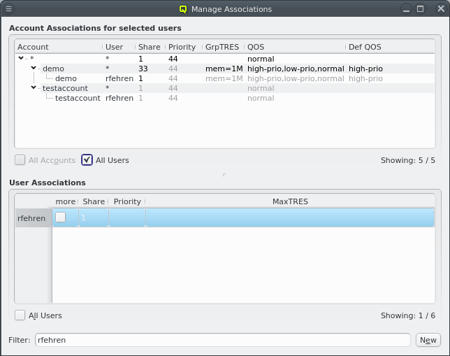 Filter by user and name showing all