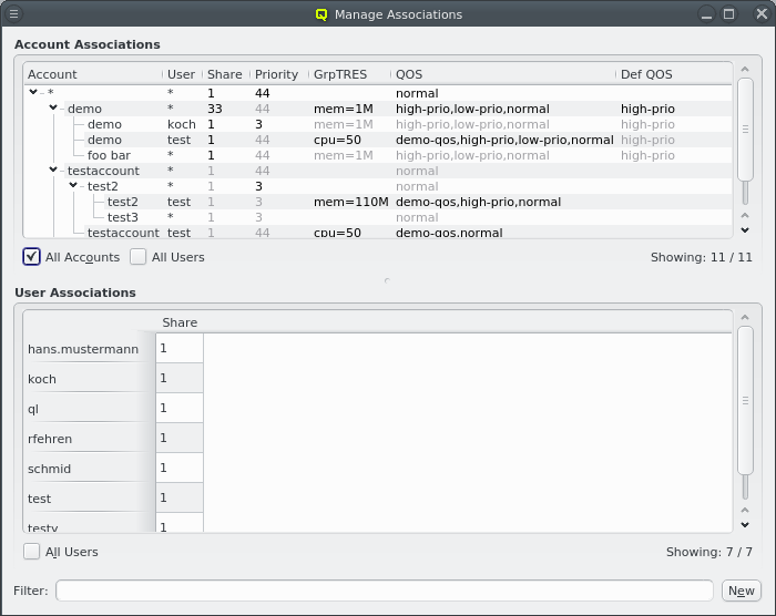 Manage Slurm Associations showing all Accounts