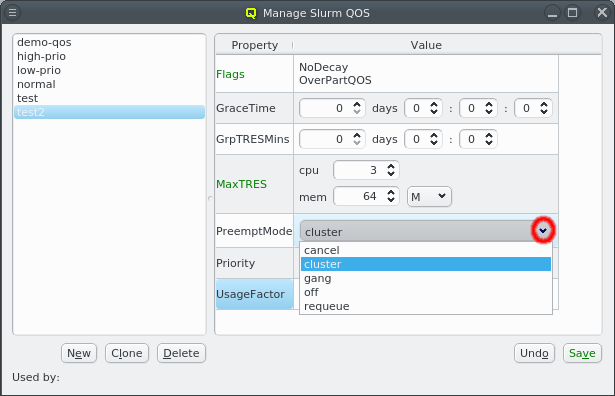 Select QoS properties