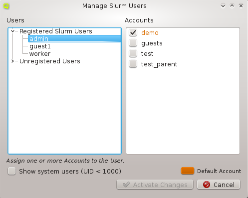 A User’s default Account is highlighted.