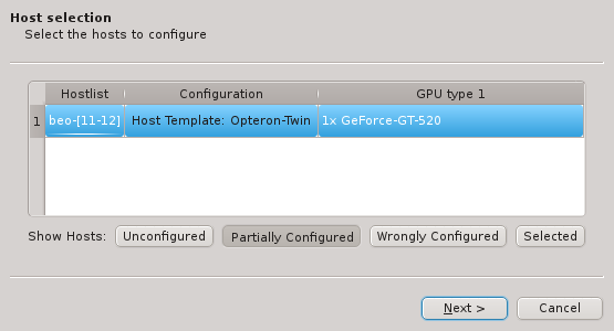 Selecting a host group for configuration