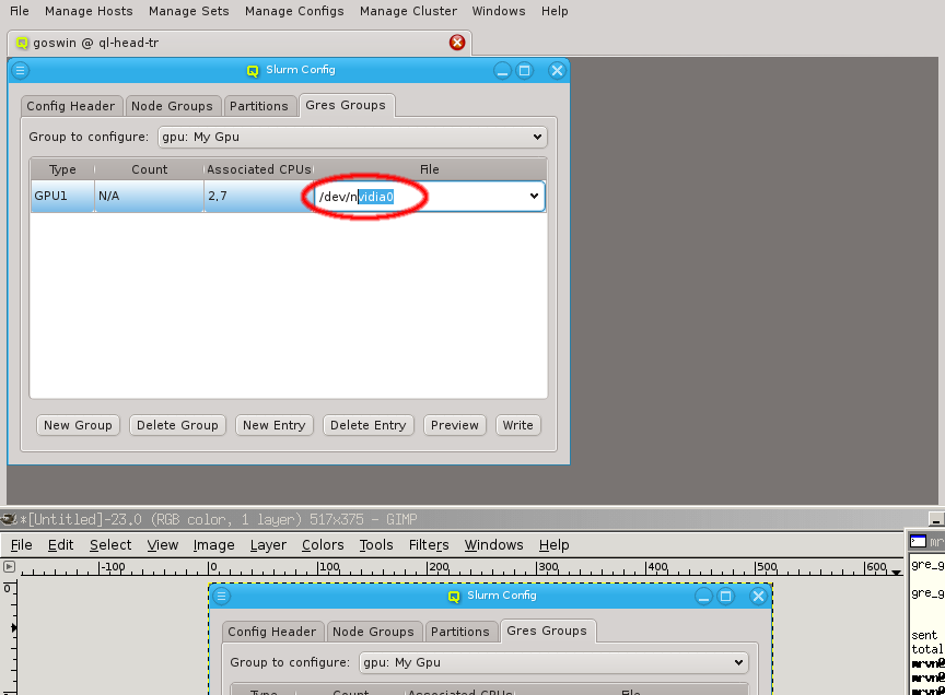 Setting the associated device name of a Gres entry