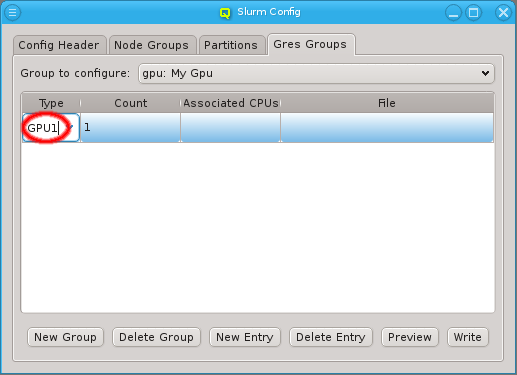 Setting the type of a Gres entry