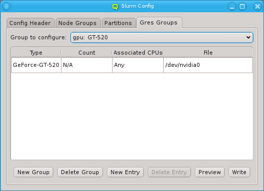 The Slurm Gres Group editor