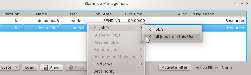 Acting on all jobs of a user.