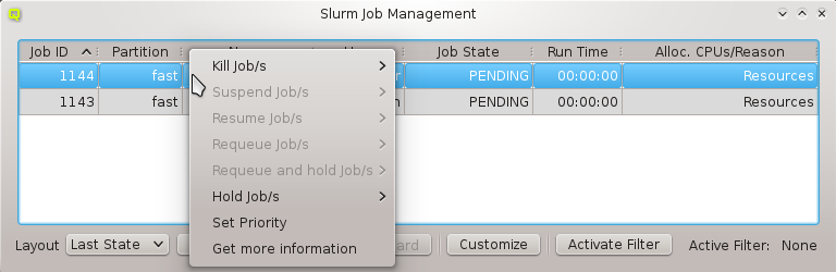 Context-menu for a job.