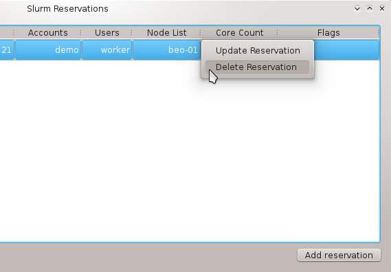 Deleting a reservation.