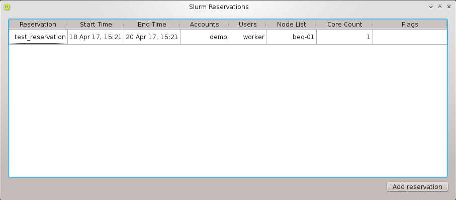 The Slurm Reservations window.