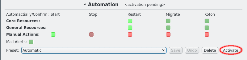 Activating an Automation Settings Preset