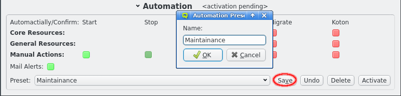 Saving an Automation Settings Preset